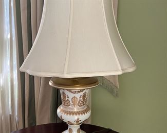 125. Hand Painted White and Gold Table Lamp