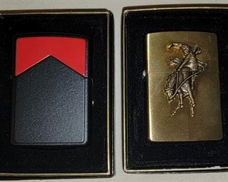 Vintage Marlboro Zippo lighters-Red Roof and Bucking Bronco