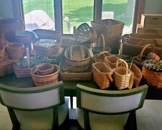 Longaberger baskets, liners, plastic liners, cloth liners, signed by the longabergers (11 signatures on the one basket) 
