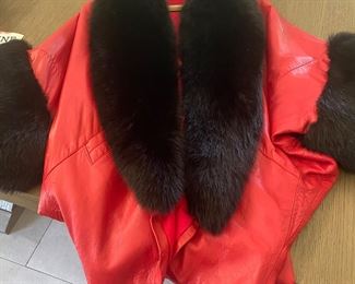 vintage red leather and fur coat 