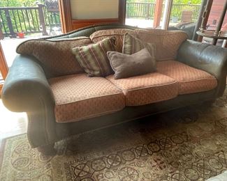 Carol Hicks Bolton for EJ Victor brown leather and fabric sofa.   90"L.    $3,500