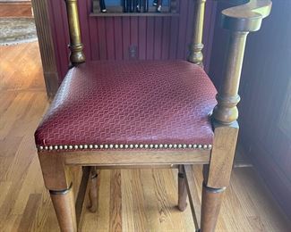 Set of three corner pub chairs with woven red leather seats.  $1,200/set.