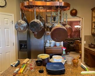 Copper Cookware, Plates, knives, pots and pans