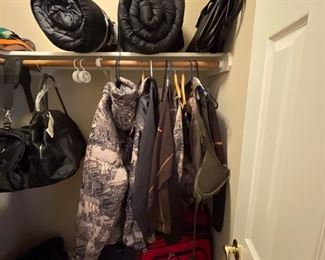 Camping gear, sleeping bags, jackets, hunting gear