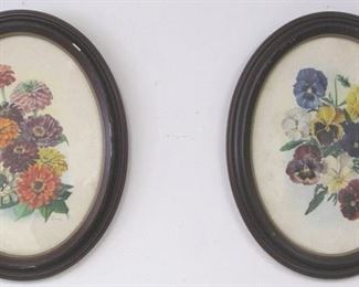 Vintage Floral Pictures in Oval Frames