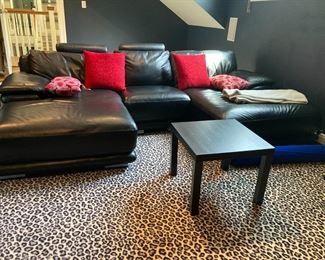 Black Leather Sectional Sofa and Coffee Table