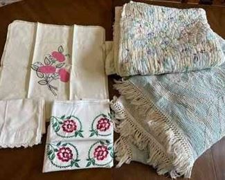 05 Vintage Blankets, Hand Embroidered Pillowcases, More