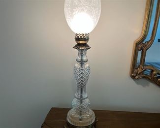 Crystal Glass Lamp With Brass Accents, 29in Tall