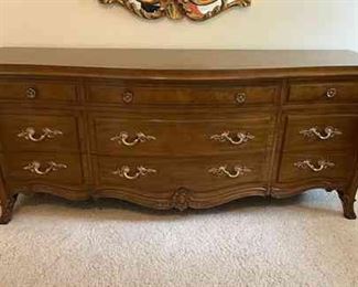 Drawer Karges Walnut Dresser With Brass Handles, 76in X 32in