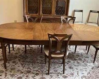 Drexel Wooden Dining Table W 2 Leaves  5 Upholstered Chairs