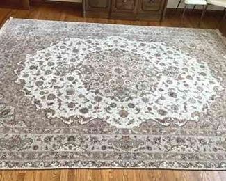 Formal Room Size Oriental Rug In Taupe, Pink, Cream, Green In Great Condition, 12.5 X 9 Ft