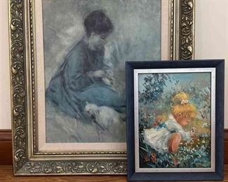 Framed Renoir Print 27x24 And Framed Giclee By Cuban Artist Guillois
