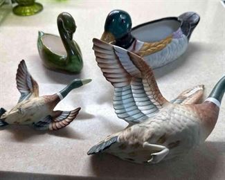 Lefton Flying Ducks, Ceramic Swan And Mallard Planters