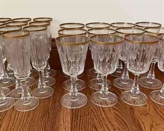 Sets Of Gold Rimmed Cut Crystal Glasses, 23 Total Glasses