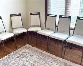 Set Of 6 Brown White Upholstered Dining Chairs W Metal Legs
