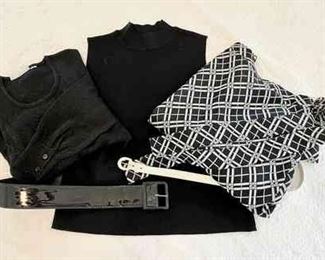 Vintage Black White Womens Tops, Long Skirt,  Belts