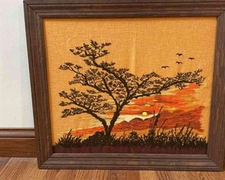 Vintage HandStitched Crewel Art Landscape Scene