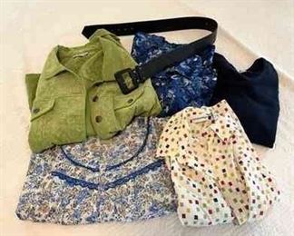 Vintage Womens Clothing Belt  Green Buttoned Jacket, 70s Style Print Top,  More