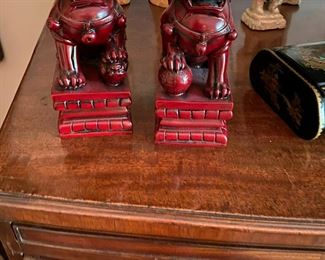 Antique Red Foo Dog/Lion Bookends