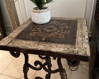 Handpainted table with rod iron base