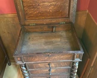 Antique English barley twist silverware cabinet