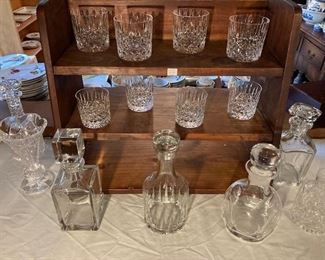 Waterford glasses and some lovely decanters including Baccart (far right)