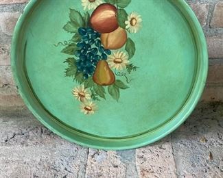 hand painted tray - very thick metal