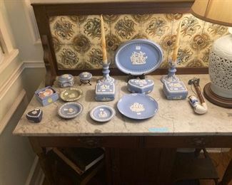 English washstand and Wedgwood collectibles
