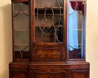 Vintage Georgian Style Mahogany Bookcase And Desk Over Cabinet, C. Early-mid-20th Century