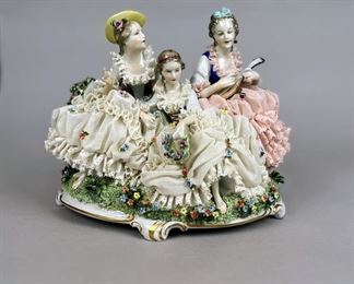 Unterweissbach Porcelain Crinoline Lace Figural Group Of Three Maidens, Germany, C. 1958-1976
