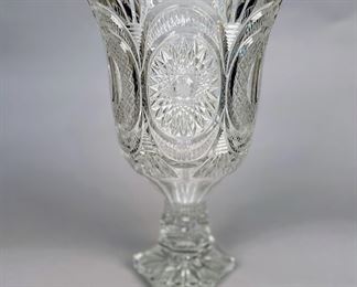 Large Footed Cut Crystal Vase, Signed
