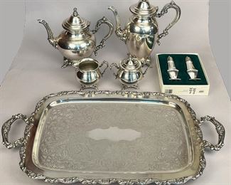 Oneida Silverplate Coffee And Tea Service With Salt And Pepper Set