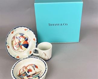 Tiffany & Co. Tiffany Sea Shore Pattern Childs Mug, Bowl And Plate, C. 1990s