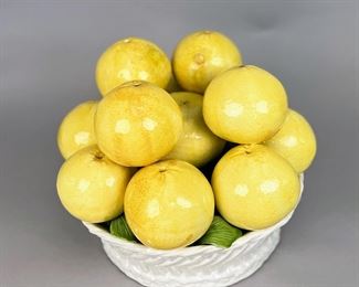 Decorative Ceramic Centerpiece Of Bowl Of Grapefruits, Italy, C. Late 20th Century