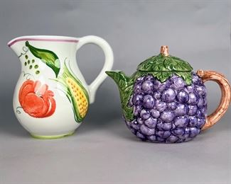 Pitcher With Vegetable Decoration And Grape Form Teapot