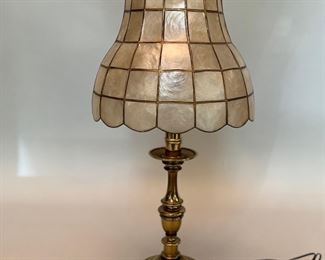 Brass Candle Lamp With Round Shell Shade, Modern