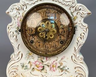 Vintage Hand-painted Porcelain Rococo Style Clock, C. 20th Century