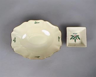 Two Lenox Holly Berries Pattern Serving Pieces