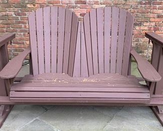 Red Painted Outdoor Adirondack Style Swinging Bench
