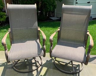 Pair Of Outdoor Sling Seat Swivel Rocking Chairs