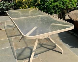 Glass Top Rectangular Outdoor Table With Cast Aluminum Frame