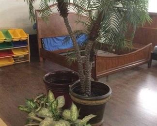 Faux Plants And 2 Large Plastic Planters