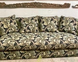 Custom Upholstered Sofa.  2 Ottomans Available