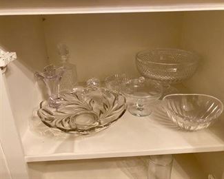 crystal bowl, punch bowl, decanter, vase, glass candy dish & lid