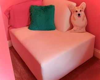 White Ottoman and Throw Pillows 