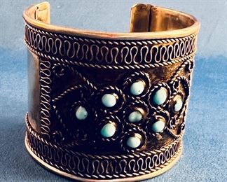 Pewter and turquoise cuff bracelet