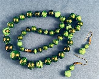 Jade necklace and earring set