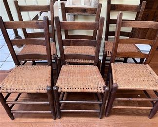 6 rattan seat wood chairs