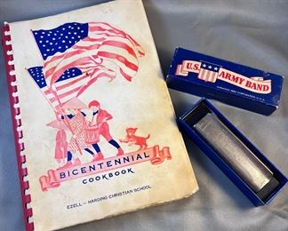 Bicentennial cookbook and U.S. Army Band harmonica