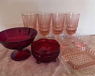 Red and pink depression glass